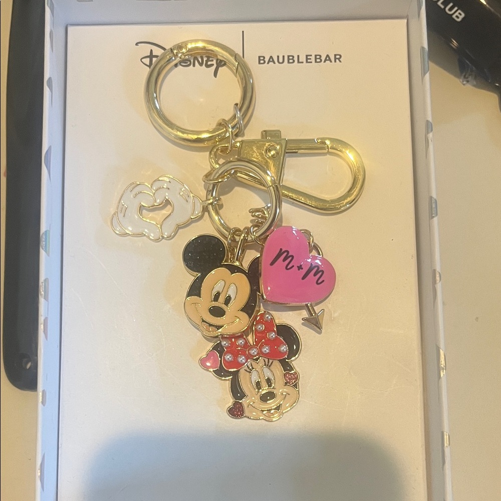 Disney Mickey & Minnie Gold-Tone Keychain with Pink Heart Charm